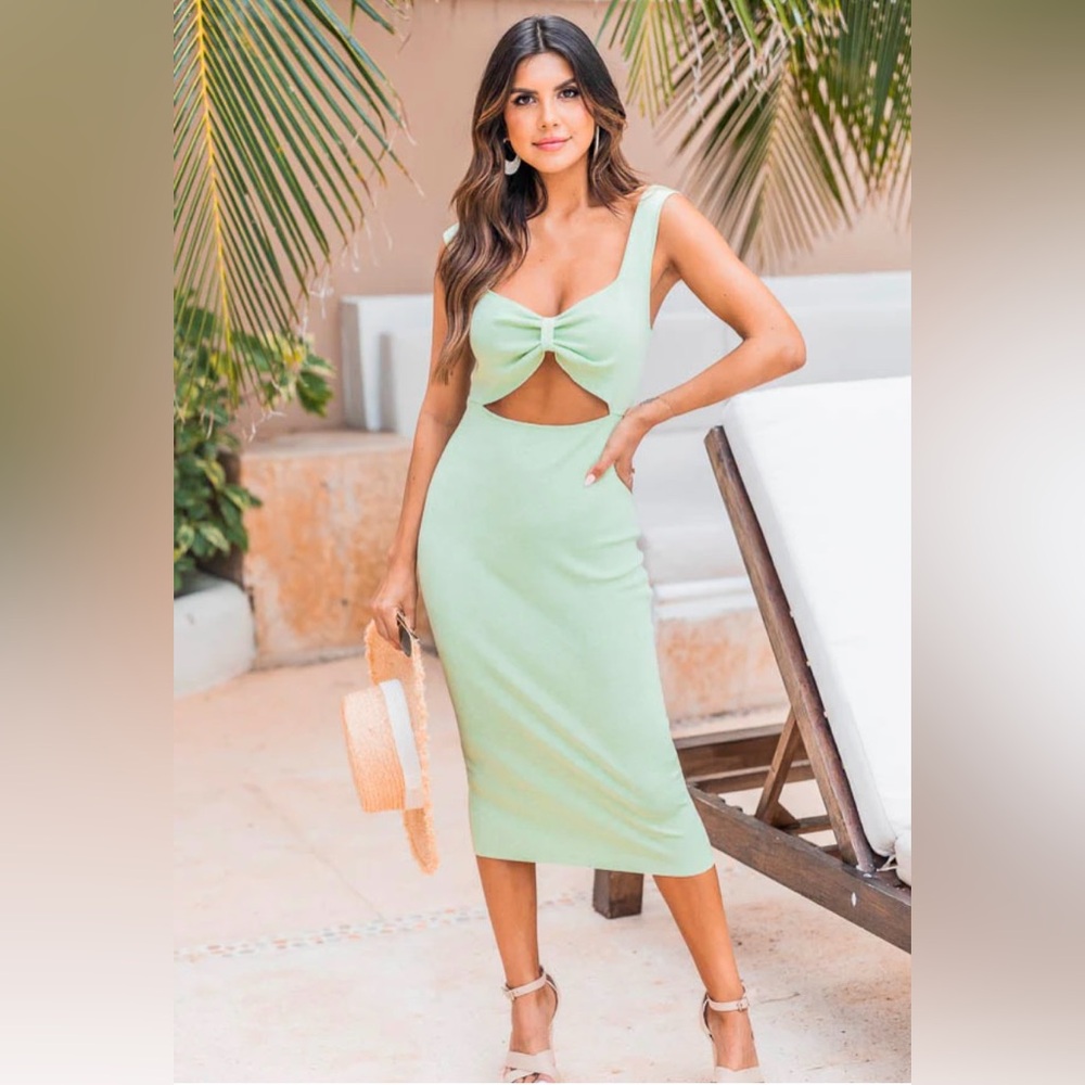 Green Ribbed Cut out Dress